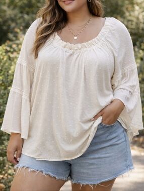 Maurices Plus Size Swiss Dot Peasant Top Boho Cottagecore Flowy Rayon Blouse